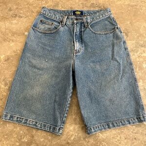 Vintage 90s Utility Denim Shorts Size 30 Medium Wash Baggy 12”